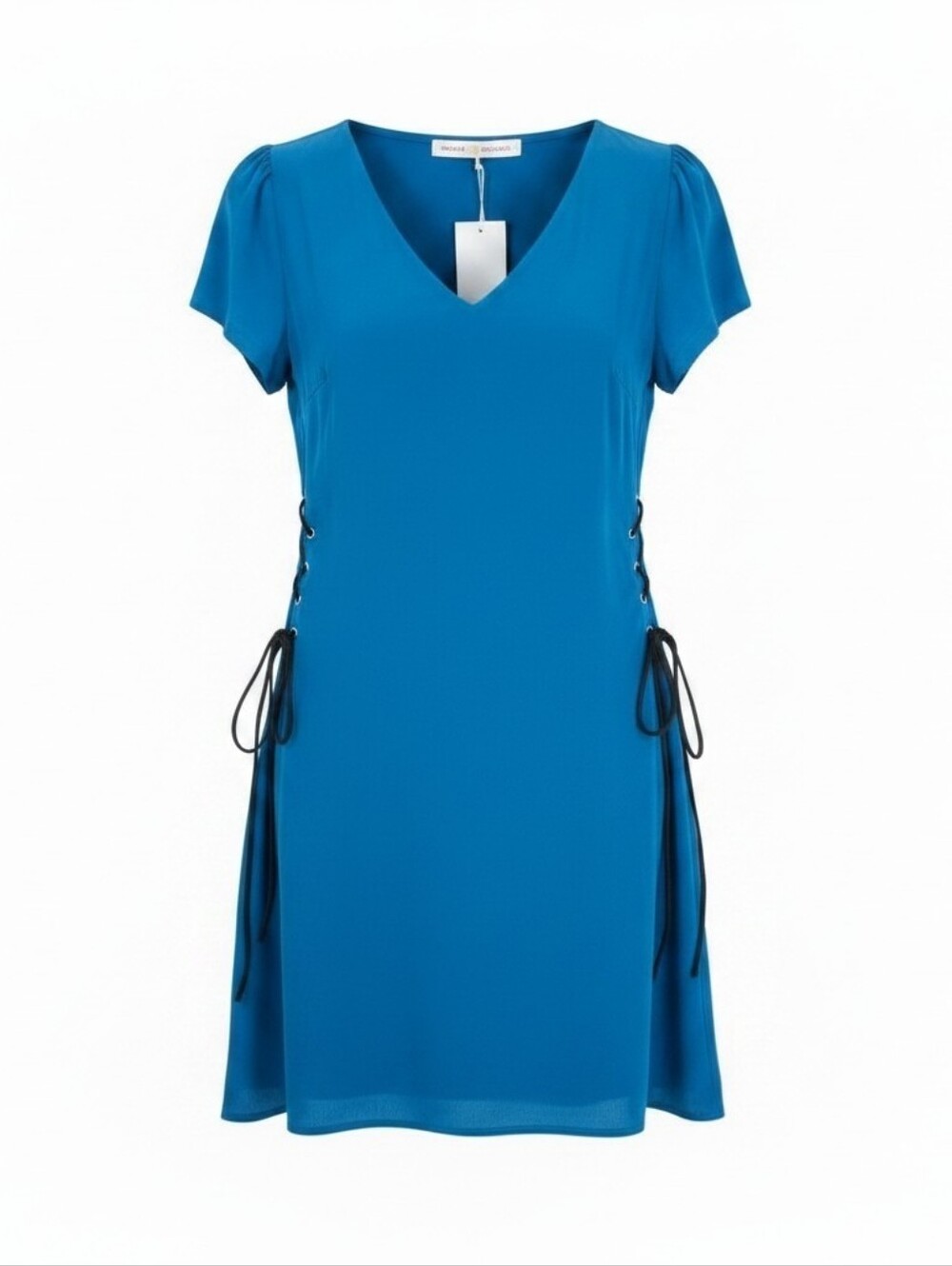 Amanda Uprichard Blue Lace-Up Side Shift Mini Dress Size Small NWT 100% Silk